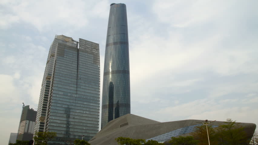GUANGZHOU - MARCH 28: Time lapse of Guangzhou modern skyscrapers exterior on