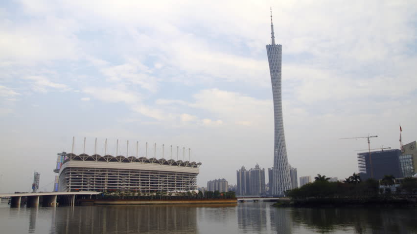 GUANGZHOU - MARCH 28: Time lapse of Landmark of Guangzhou - Haixinsha Island,