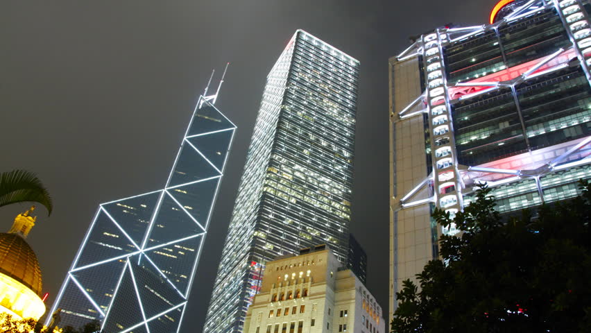 Time lapse of Skyscrapers at night - Hong Kong