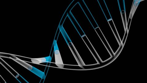 3D animation/ 3D rendering - DNA chain on black background (deoxyribonucleic acid) - great for topics like science, genetics, medicine, biotechnology etc.