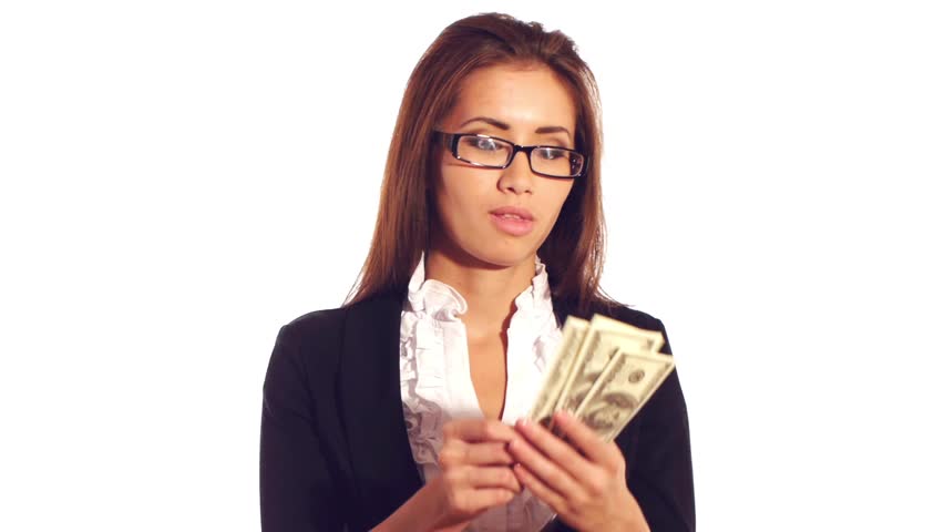 Upset businesswoman with small money
