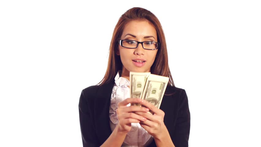 Successful cheerful businesswoman holding her money