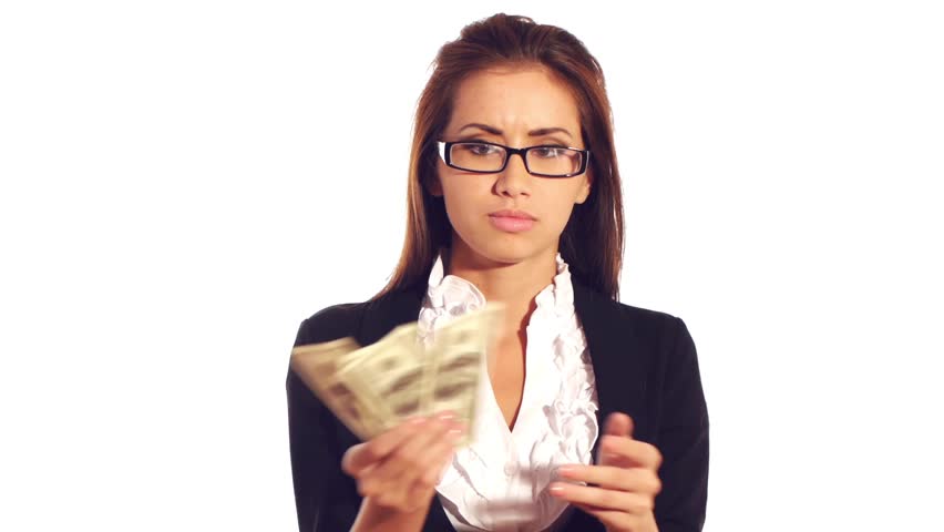 Upset businesswoman with money, finance problem
