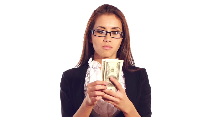 Confident businesswoman in glasses accounting her dollars