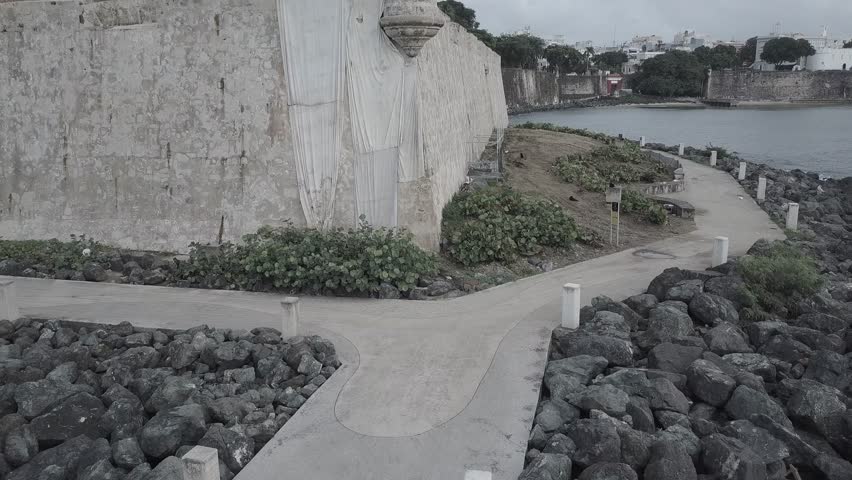 Aerial shot of Old San Juan, Puerto Rico. Shot in Dlog no color grading applied.