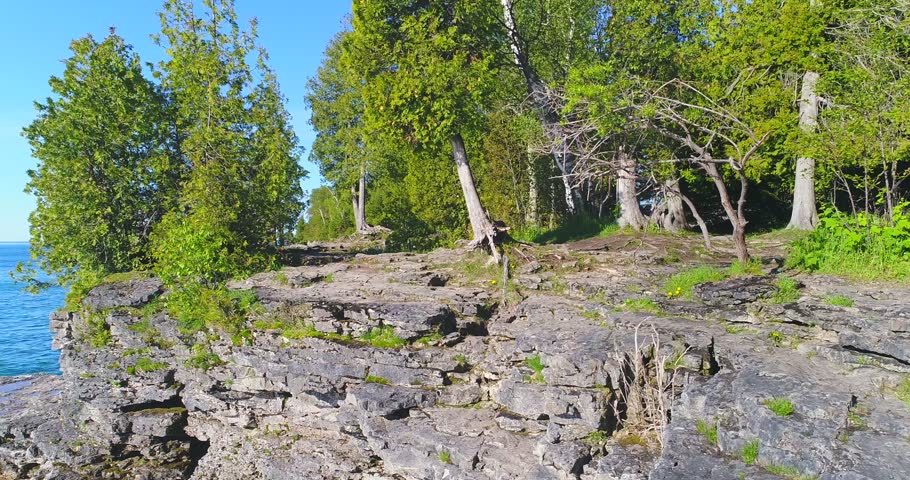 Lake Michigan’s scenic rocky shores, Cave Point in Door County, Wisconsin.
