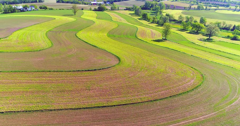 Stunning striped fields over rolling hills, rural Wisconsin
