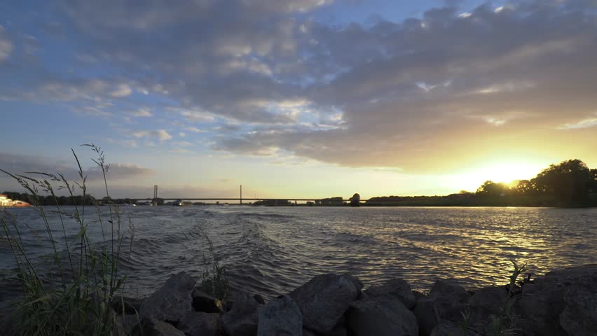sundown at the rhine, Rees, Germany, time lapse