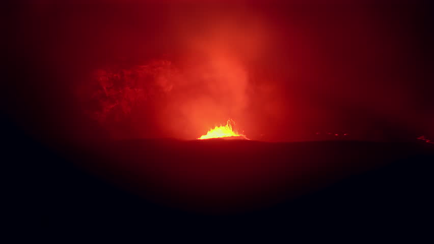 Active Kilauea volcano on Hawaii Big Island at night.