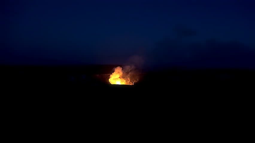 Active Kilauea volcano on Hawaii Big Island at night.