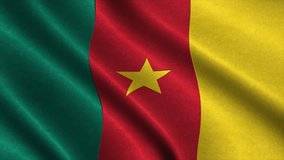 Flag of Cameroon waving in the wind. detailed fabric texture. Seamless loopable Animation. 4K High Definition Video. 3d illustration.