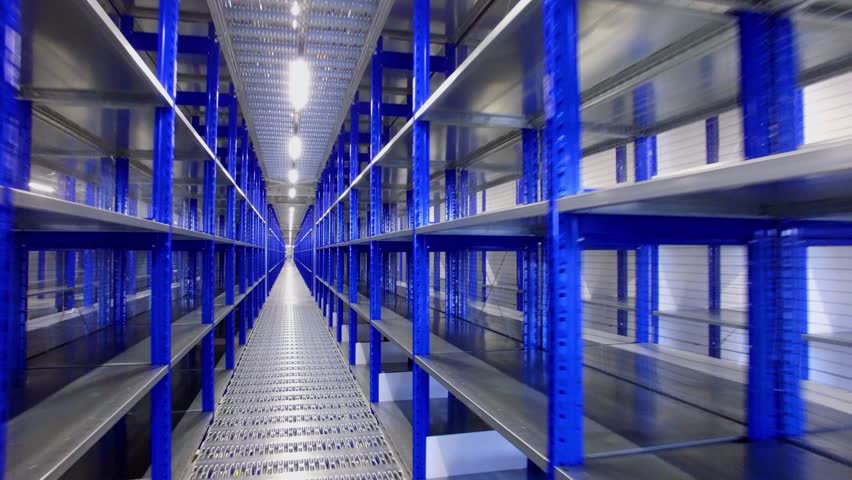 Warehouse with rows of empty shelves in logistic center | Shutterstock HD Video #27677785