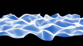 white blue abstract waves on black background - smooth shape surface, horizontal movement - seamless loop