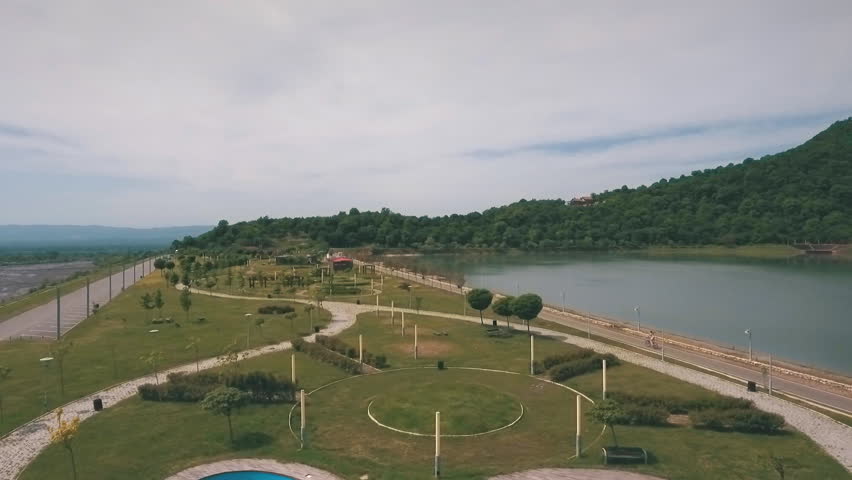 Aerial view over lake georgia