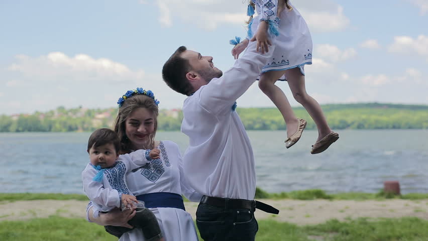 Ukrainian family in national costumes