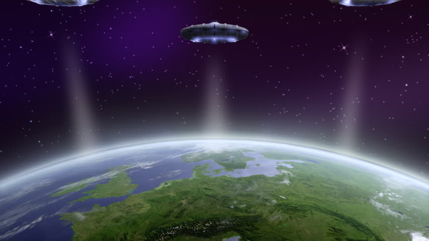 UFO invasion above earth.