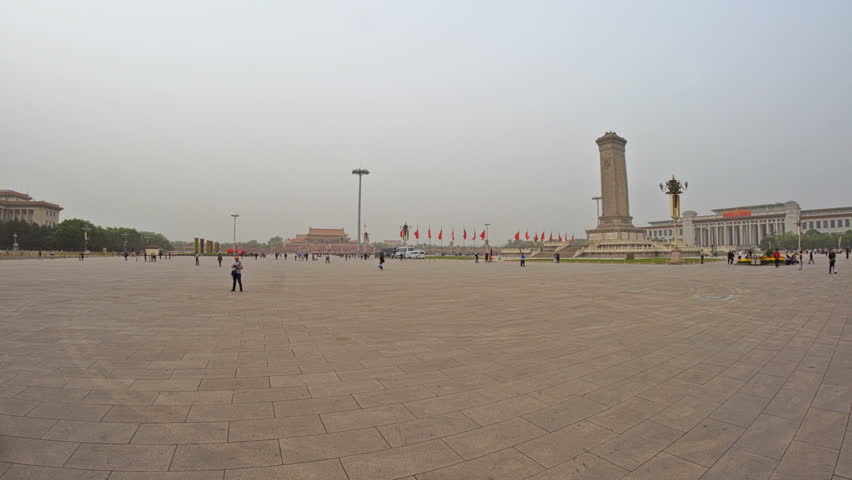 Beijing / China - May 04 2017: Panoramic view of Tiananmen Square. UHD - 4K
