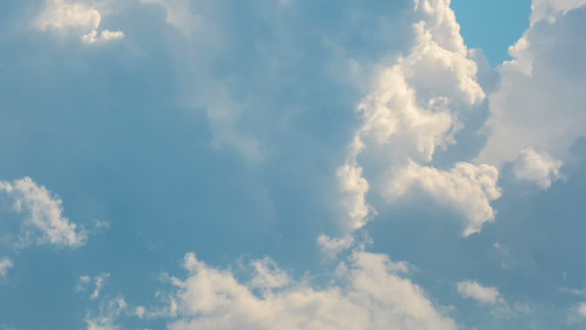 White cumulus clouds timelapse. Blue sky nature background. Fluffy air cloudscape time lapse. Beautiful weather at summer day. View high at cloudy heaven. Scenic sun light beauty, climate, environment Royalty-Free Stock Footage #27705163