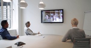 Colleagues on a video conference call in a business meeting