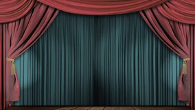 High definition clip of an opening red stage curtain. Animated mask for easy composition added