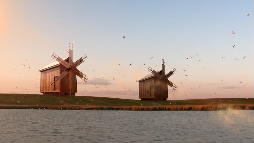 Old wooden windmills...(Computer generated composition)