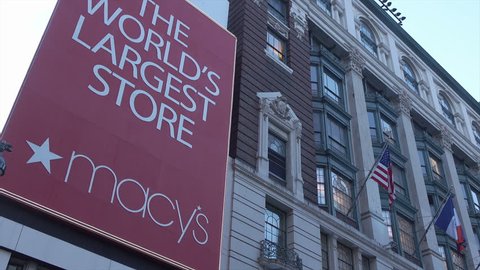 NEW YORK CITY, USA - MAY 17, 2017: Macy's store front sign in Manhattan. Macy's is the world's largest store.