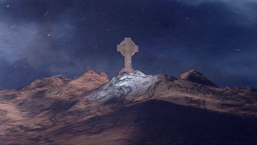 Computer generated cross on top of the mountain...(ancient Celtic cross)