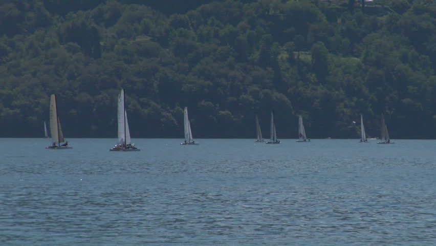 COMO LAKE, ITALY, AUGUST 10: Catamarans during Formula 16 Europeans Challenge on