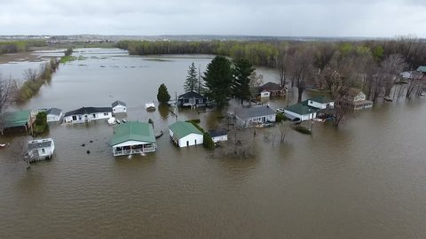 aerial ottawa river flooded homes 4k close up