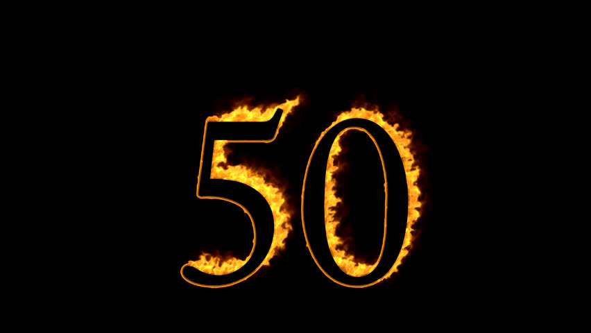 Fire Number 50 On Black Stock Footage Video (100% Royalty-free