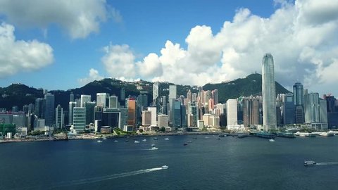 June 10,  2017 : 4K footage aerial view of  Hong Kong Island from Victoria Harbor 