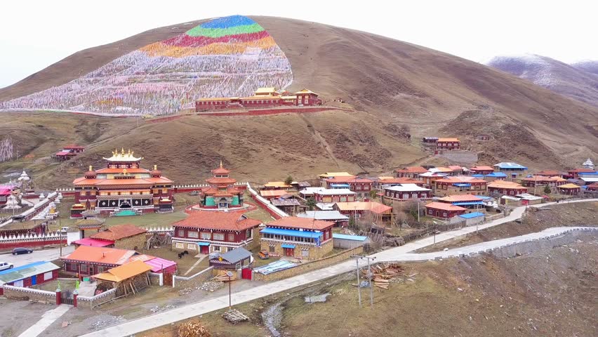 Aerial view of Tibetan Monastery in Kanze, Sichuan, China