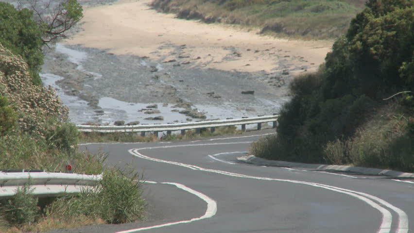 Great Ocean Road highway with lanes near South ocean in Australia, Victoria and
