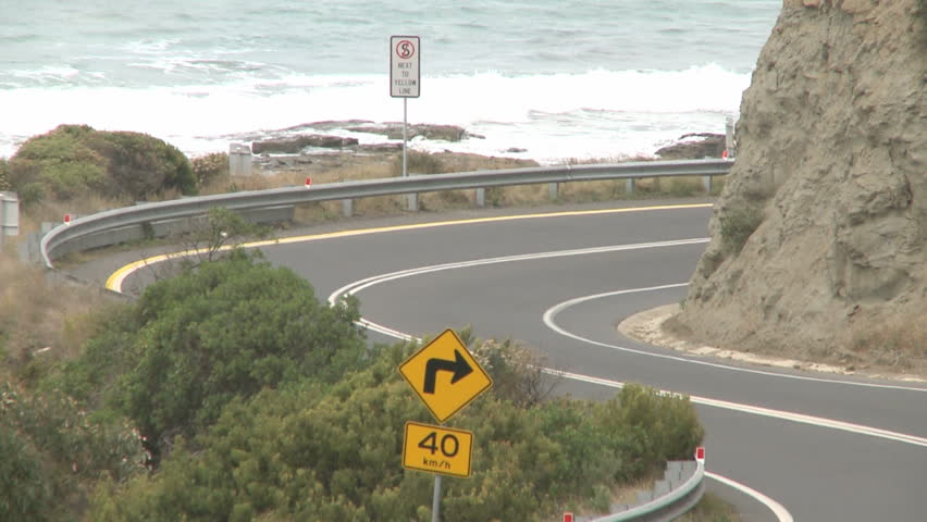 Great Ocean Road highway with lanes near South ocean in Australia, Victoria and the ocean in the background