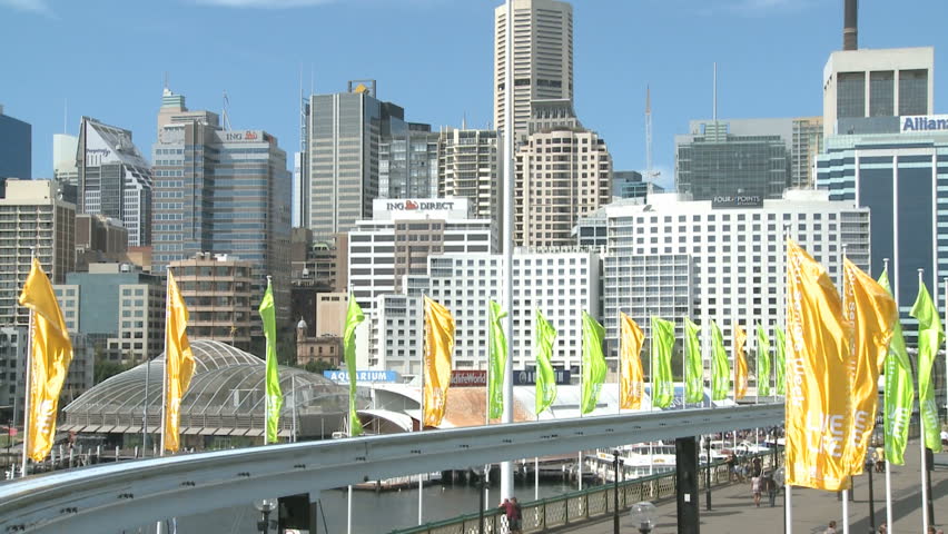 SYDNEY, AUSTRALIA, MAR 22, 2009: Sydney Australia Skyline with Flags and a