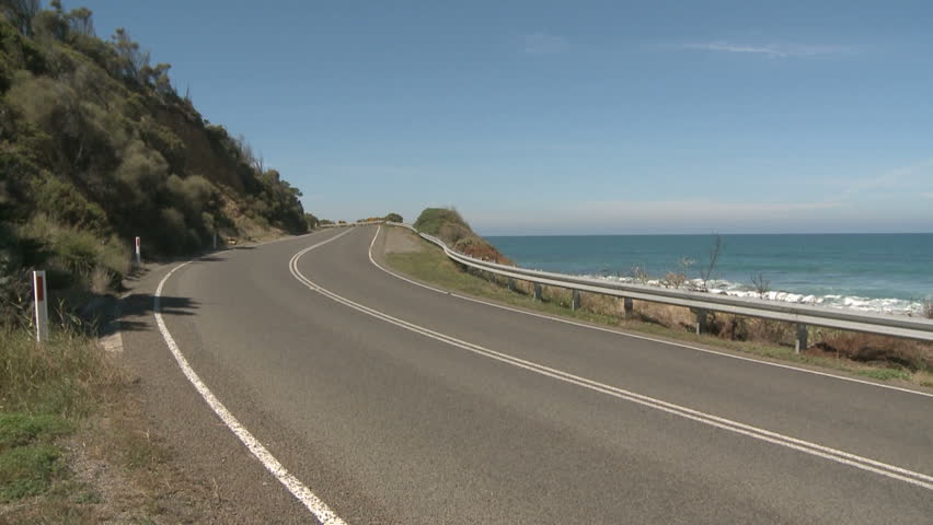 Great Ocean Road highway with lanes near South ocean in Australia, Victoria and