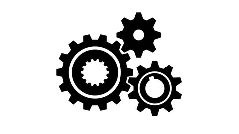 Animated mechanism of 3 rotating gears of different sizes. Motion design with alpha channel.