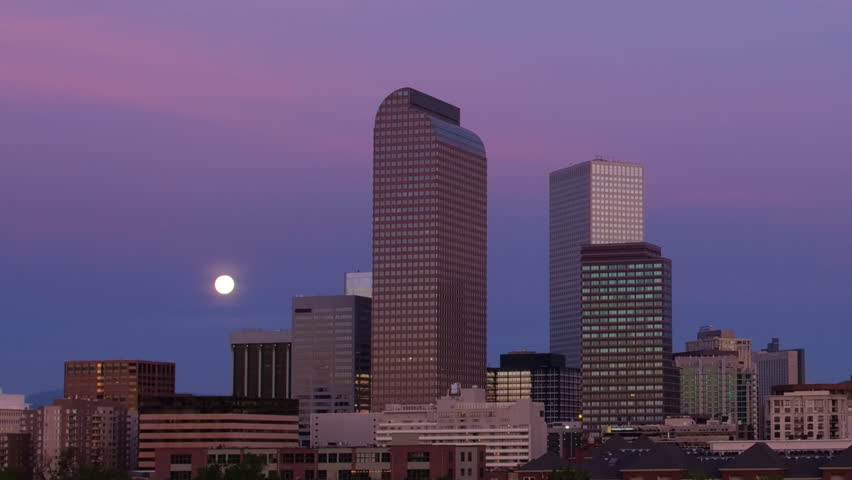 Denver Skyline with Full Moon