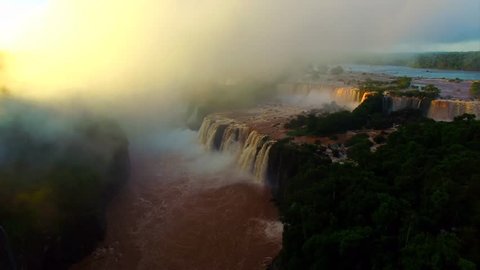 Largest waterfall in the world. Rare aerial image of Iguazu Falls