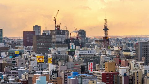 SAPPORO, JAPAN - FEBRUARY 18, 2017: Sapporo, Japan downtown cityscape from dusk to night.