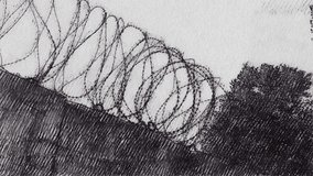 Barbed wire on concrete wall.
Video stylized for illustration.