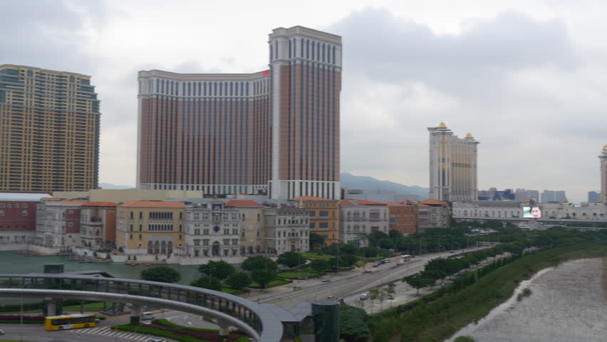 cloudy day time macau cityscape traffic street circle panorama 4k china