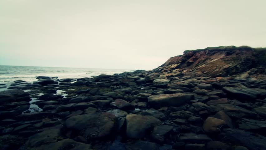 A beautiful rocky coastline stabilized shot