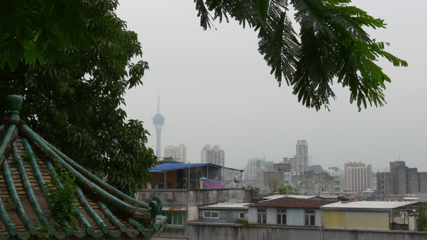 macau city rooftop living block tower day time panorama 4k china