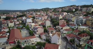 Aerial drone footage of a small coastal village in Zakynthos, Greece. Zakynthos, or Zante, is a Greek island in the Ionian Sea. It is the third largest of the Ionian Islands.