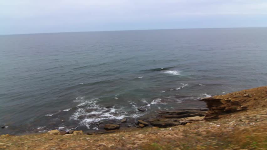 A steadicam shot of beautiful ocean cliffs and coastline