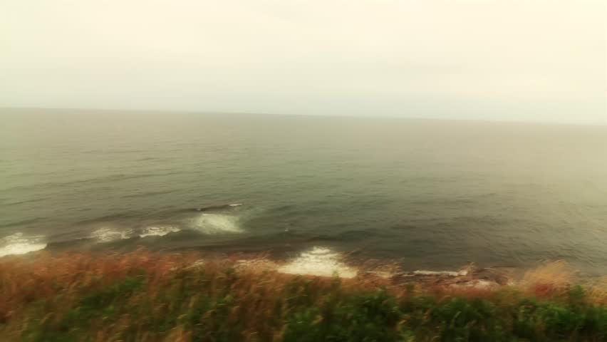 A steadicam shot of beautiful ocean cliffs and coastline