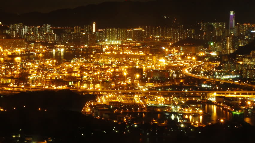 Time lapse of Hong Kong Kwai Tsing Container Terminal Panorama at Night.