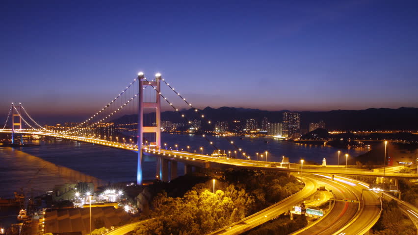 Time lapse of Tsing Ma Bridge at night - Tsing Ma Bridge is a bridge in Hong