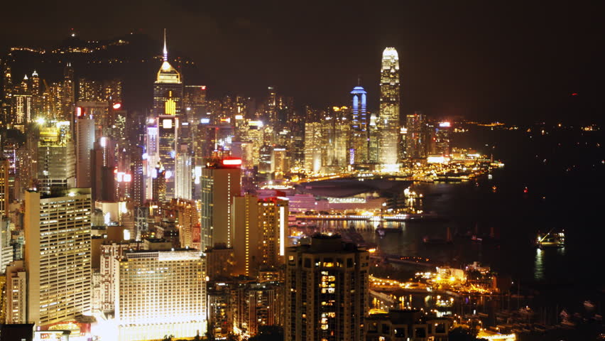 Time Lapse of Hong Kong Island night scene.